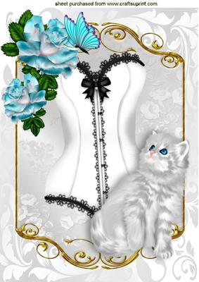 Pretty Basque with Cute Kitten and Roses A4