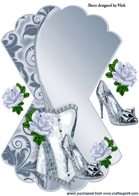 Pretty Satin Silver Basque with Shoe and Roses Rocker Card