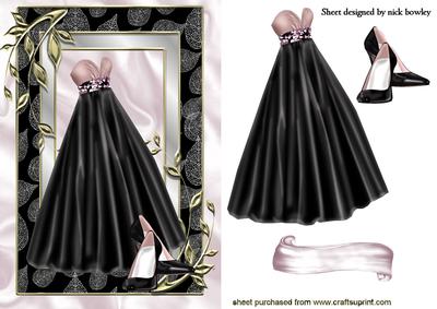 Pretty Black/pink Gown with Shoe in Ornate Frame