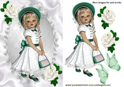 Sweet Girl with Satin & Lace and White Roses