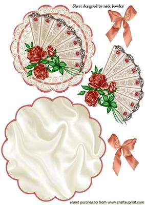 Ladies Fan with Roses on Lace Rocker Card