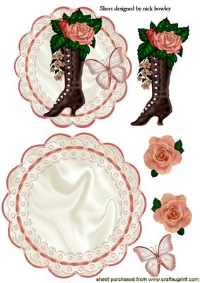 Ladies Boot with Peach Roses on Lace Rocker Card
