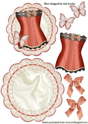 Peach Basque on Lace Rocker Card with Butterflies