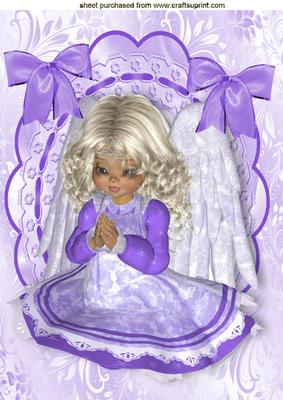 Little Angel Praying with Pretty Bows on Lace A4