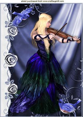 Beauty with Blue Birds Playing a Violin A4