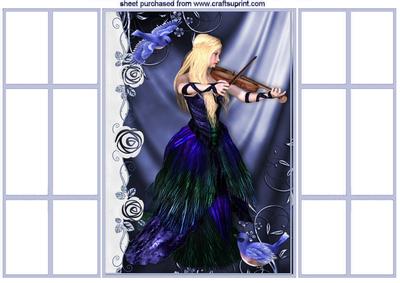 Beauty with Blue Birds Playing a Violin French Gatefold