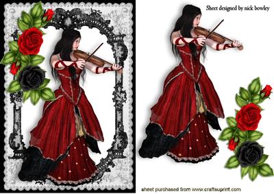 Black Lace Frame with Red Roses and Violinist