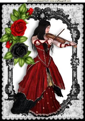 Black Lace Frame with Red Roses and Violinist A4