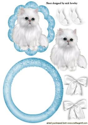Fluffy White Kitten with White Butterflies Rocker Card