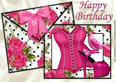 Pretty Cerise Basque and Shoe on Floral Card & Envelope A4