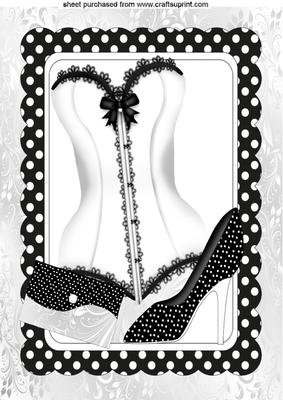Black/white Polka Dot Frame with White Lace Basque, Shoe A4