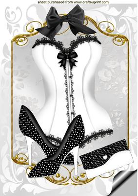 Black/white Polka Dot, and Lace Basque, Shoe & Clutch Bag A4