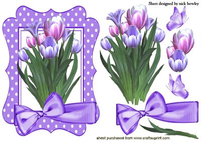 Pink/lilac Tulips in Lilac Polka Dot Frame with Bow