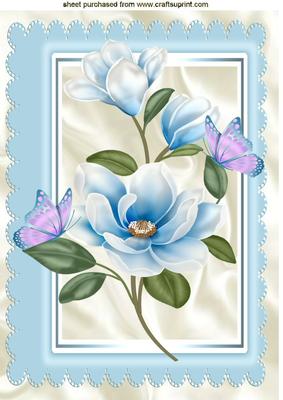 Pretty Blue Magnolia Flowers with Butterflies A4
