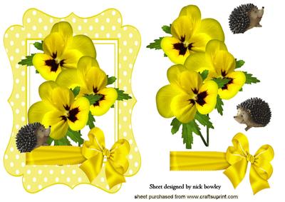 Yellow Pansies with Little Hedgehogs and Bow