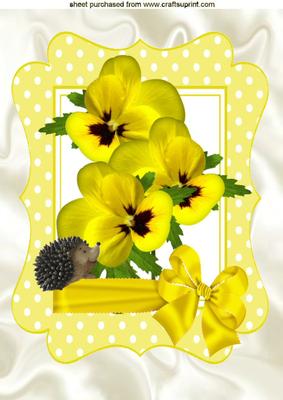 Yellow Pansies with Little Hedgehogs and Bow A4