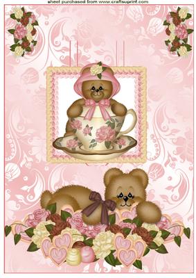 Cute Little Mischievious Bears in Roses Pop Up Card