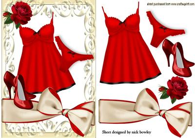 Sexy Red Lingerie, with Red Shoes and Bow