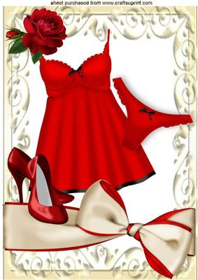 Sexy Red Lingerie, with Red Shoes and Bow A4