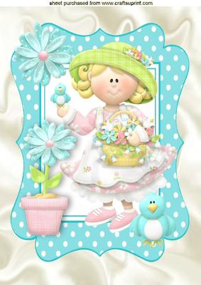 Little Lady in the Garden with Blue Birds A4