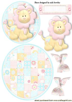 Cute Little Lion on Patchwork Rocker Card