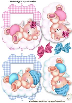 Sleepy Boy Angel & Girl Teddy on a Cloud Toppers