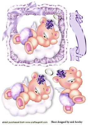 Sleepy Angel Teddy in Ruffle Satin Frame