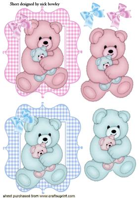 Cute Little Bear Toppers Pink and Blue with Bows