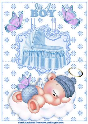 Sleepy Angel Bear with Crib and Butterflies Pop Up