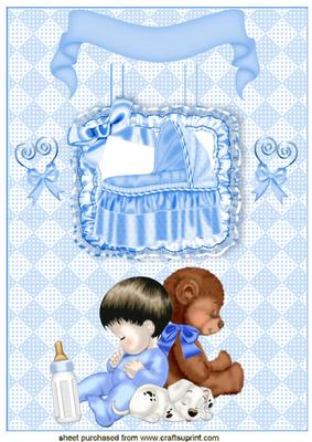 Sleepy Baby Boy with Teddy Pop Up Card