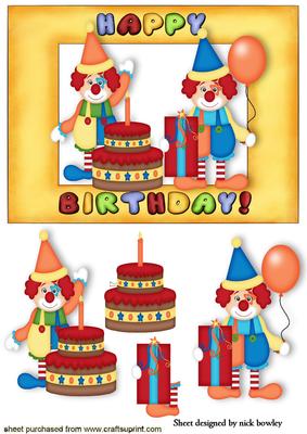 Birthday Clowns with Cake and Pressie