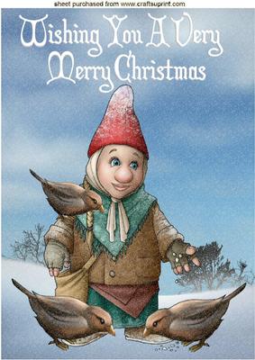 Feeding the Birds in the Snow Christmas Gnome A4