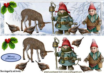 Gnomes Feeding the Animals in the Snow Dl