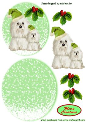 Westies in Santa Hats with Holly Rocker Card