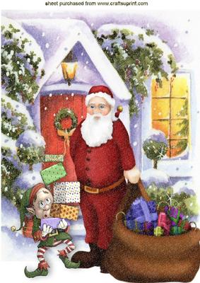 Santa with His Little Elf Helper in the Snow A4
