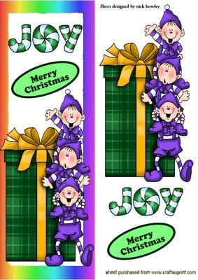 Santas Cheeky Elves with Present Dl