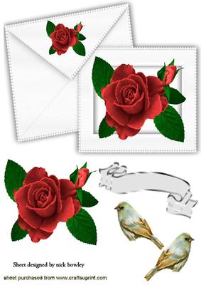 Red Painted Roses on White Card & Envelope