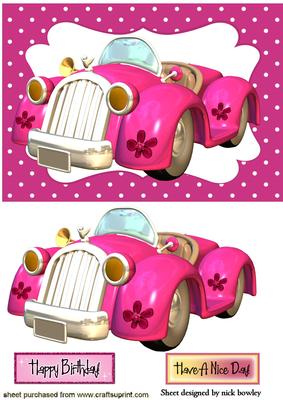Pink Toon Car in Polkadot Frame