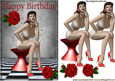 Penny Pin Up, 1950's with Red Roses