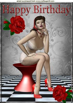 Penny Pin Up, 1950's with Red Roses A4