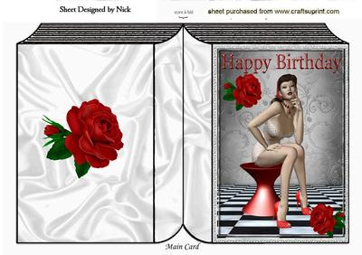 Penny Pin Up 1950's with Red Roses Folded Book