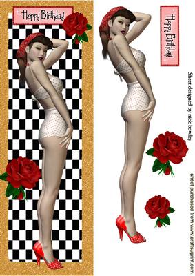 Pretty Pin Up Girl with Red Roses Dl