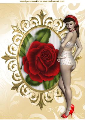 Cheeky Girl with Red Rose in Gold Ornate Frame A4
