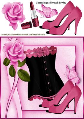 Pretty Velvet Basque with Pink Roses and Shoes 8x8