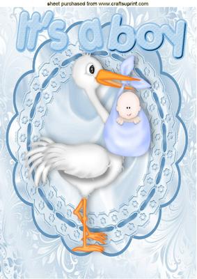 It's a Boy! with Stork on Lace Frame A4