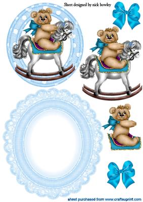 Cute Teddy on Rocking Horse, Rocker Card