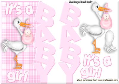 Baby Girl Word Cutout, with Cute Stork