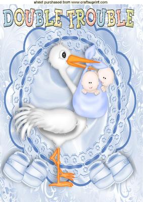 Stork Carrying Twin Baby Boys, Now That's Trouble A4