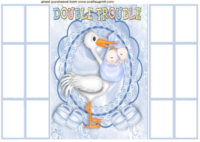 Cute Stork with Twin Baby Boys French Gatefold