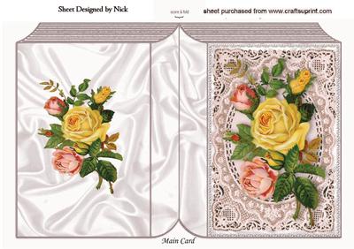 Pretty Yellow Roses on Vintage Lace Folded Book